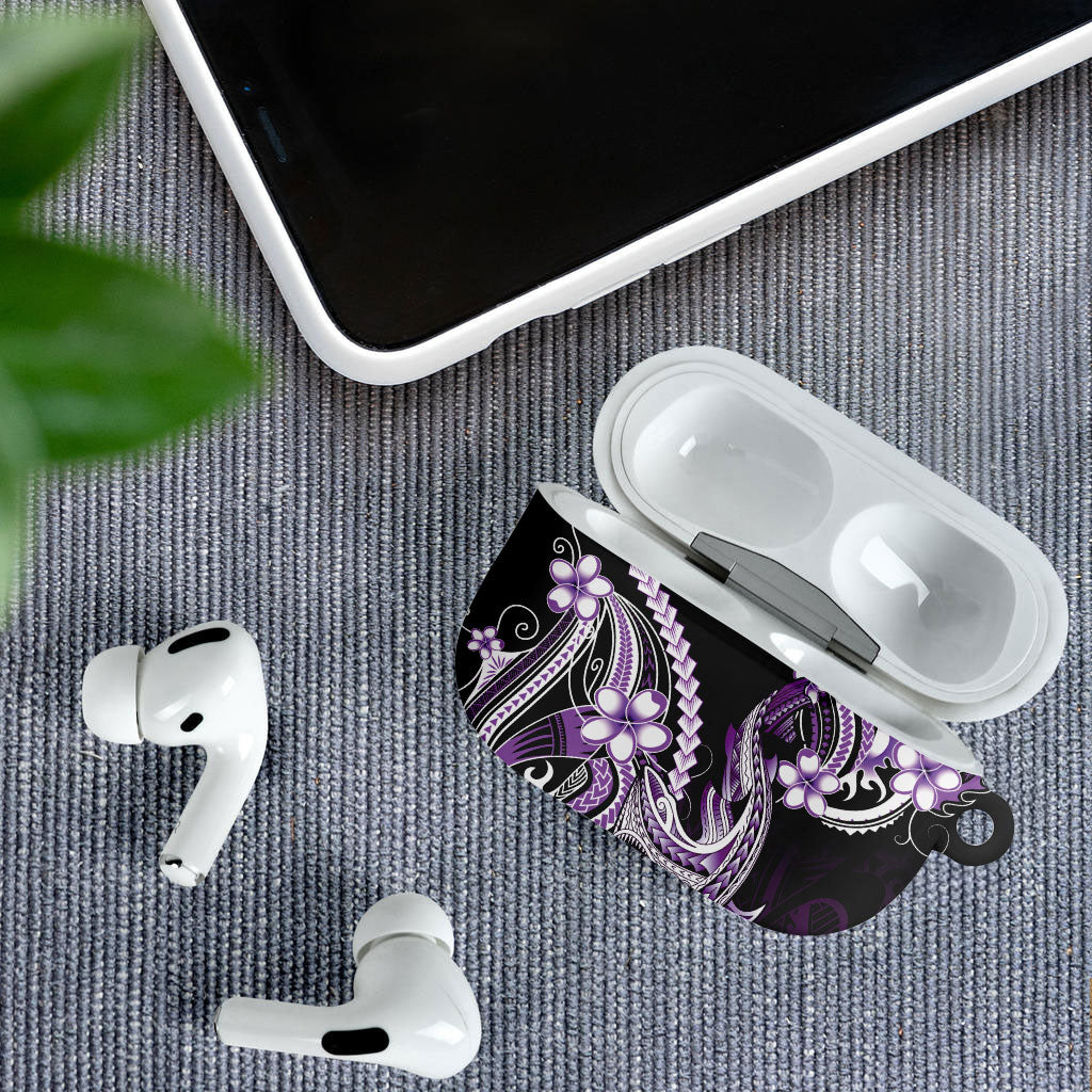 Purple Black Aloha Hawaii AirPods Case Polynesian Shark Tattoo Plumeria