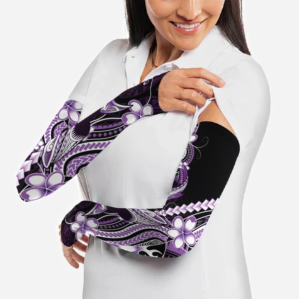 Purple Black Aloha Hawaii Arm Sleeves Polynesian Shark Tattoo Plumeria