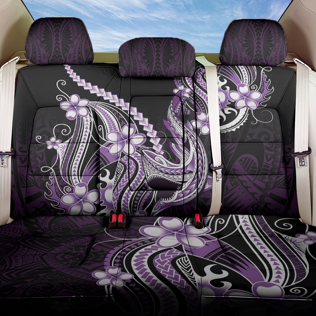 Purple Black Aloha Hawaii Back Car Seat Cover Polynesian Shark Tattoo Plumeria LT14 One Size Purple - Polynesian Pride