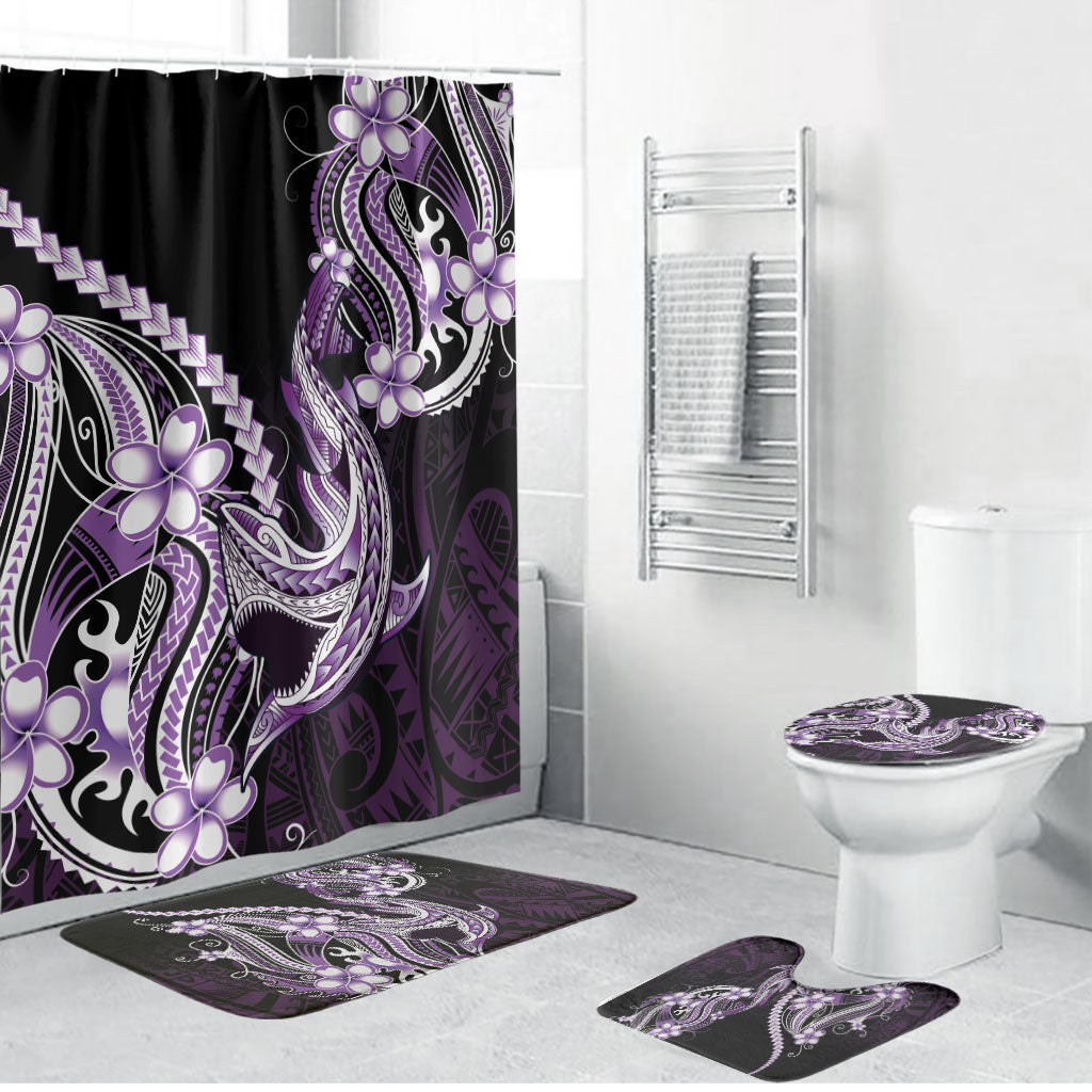 Purple Black Aloha Hawaii Bathroom Set Polynesian Shark Tattoo Plumeria