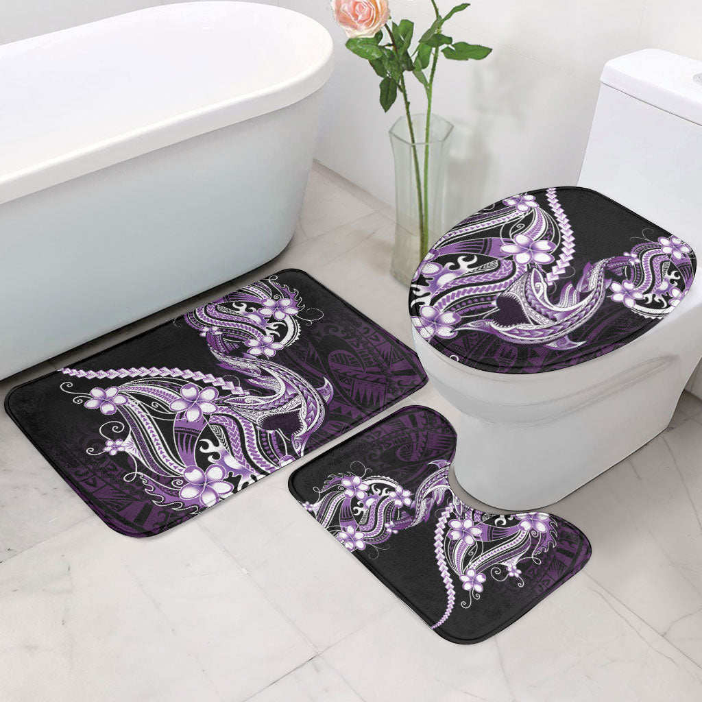 Purple Black Aloha Hawaii Bathroom Set Polynesian Shark Tattoo Plumeria