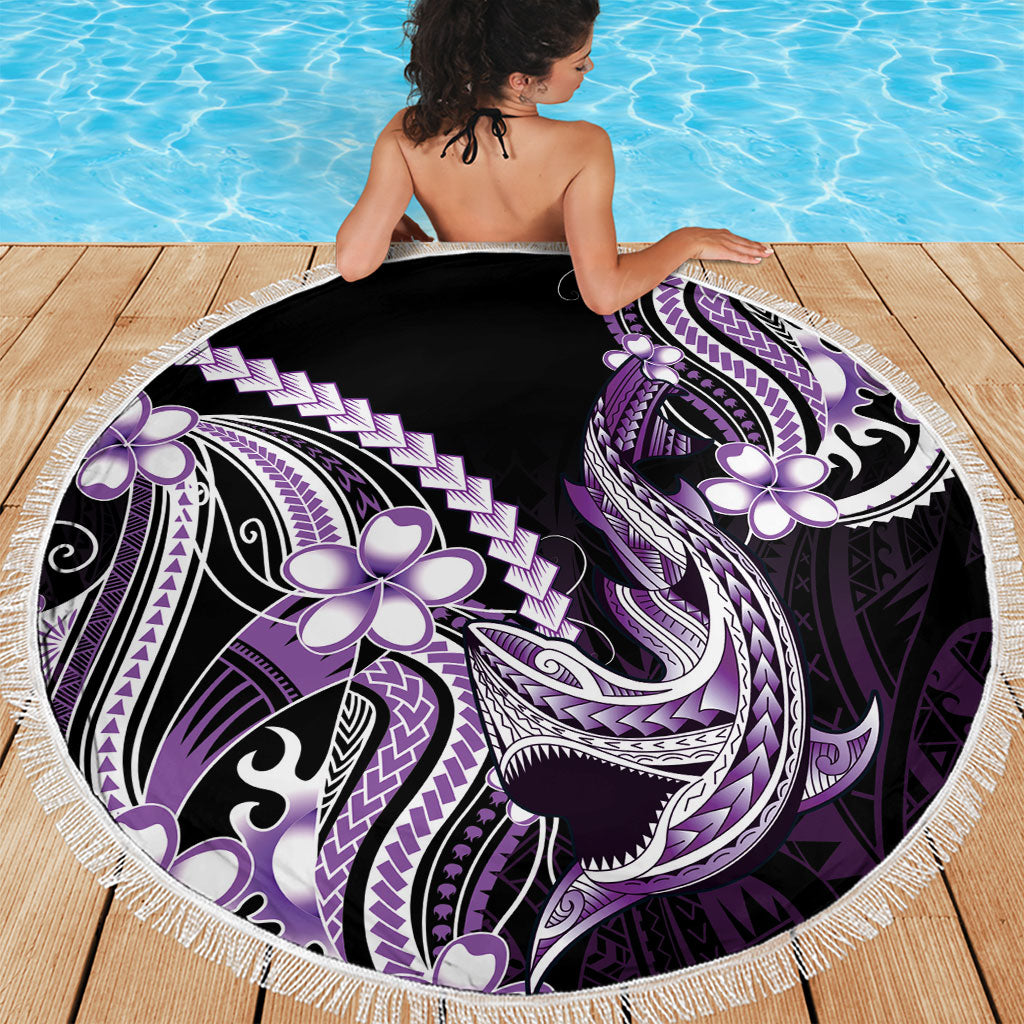 Purple Black Aloha Hawaii Beach Blanket Polynesian Shark Tattoo Plumeria