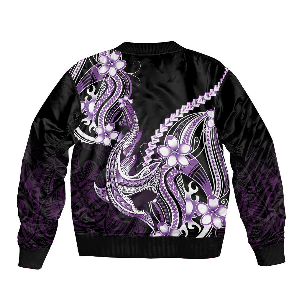Purple Black Aloha Hawaii Bomber Jacket Polynesian Shark Tattoo Plumeria