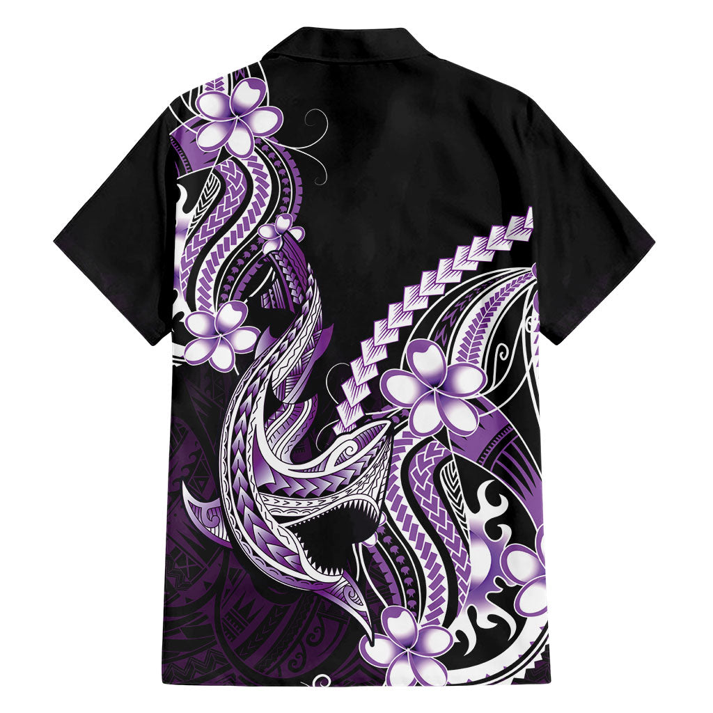 Purple Black Aloha Hawaii Family Matching Mermaid Dress and Hawaiian Shirt Polynesian Shark Tattoo Plumeria