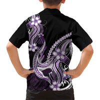 Purple Black Aloha Hawaii Family Matching Summer Maxi Dress and Hawaiian Shirt Polynesian Shark Tattoo Plumeria