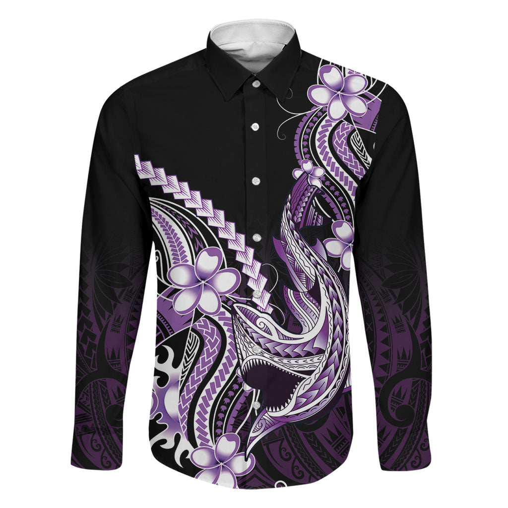 Purple Black Aloha Hawaii Family Matching Tank Maxi Dress and Hawaiian Shirt Polynesian Shark Tattoo Plumeria