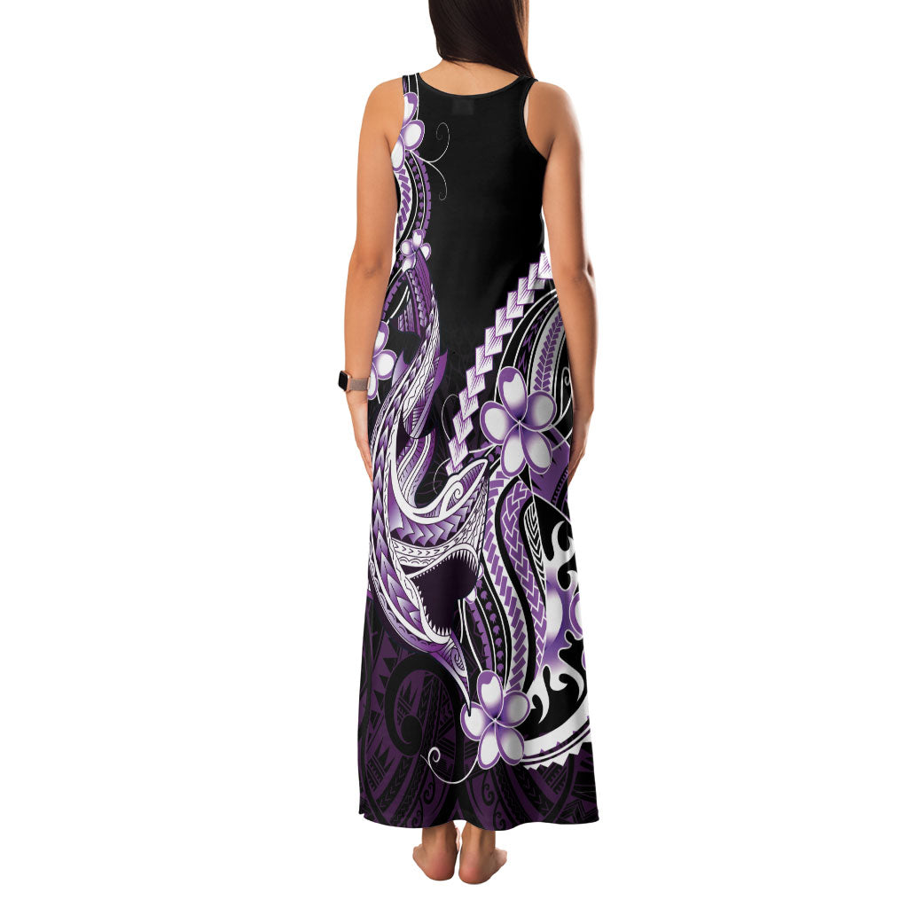 Purple Black Aloha Hawaii Family Matching Tank Maxi Dress and Hawaiian Shirt Polynesian Shark Tattoo Plumeria