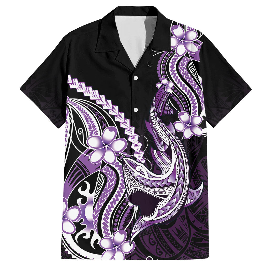 Purple Black Aloha Hawaii Hawaiian Shirt Polynesian Shark Tattoo Plumeria LT14 Purple - Polynesian Pride