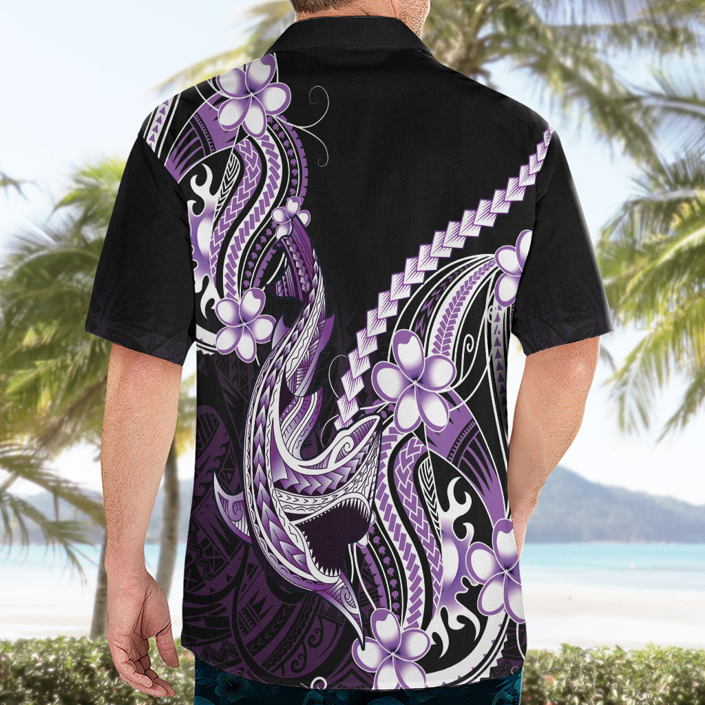 Purple Black Aloha Hawaii Hawaiian Shirt Polynesian Shark Tattoo Plumeria