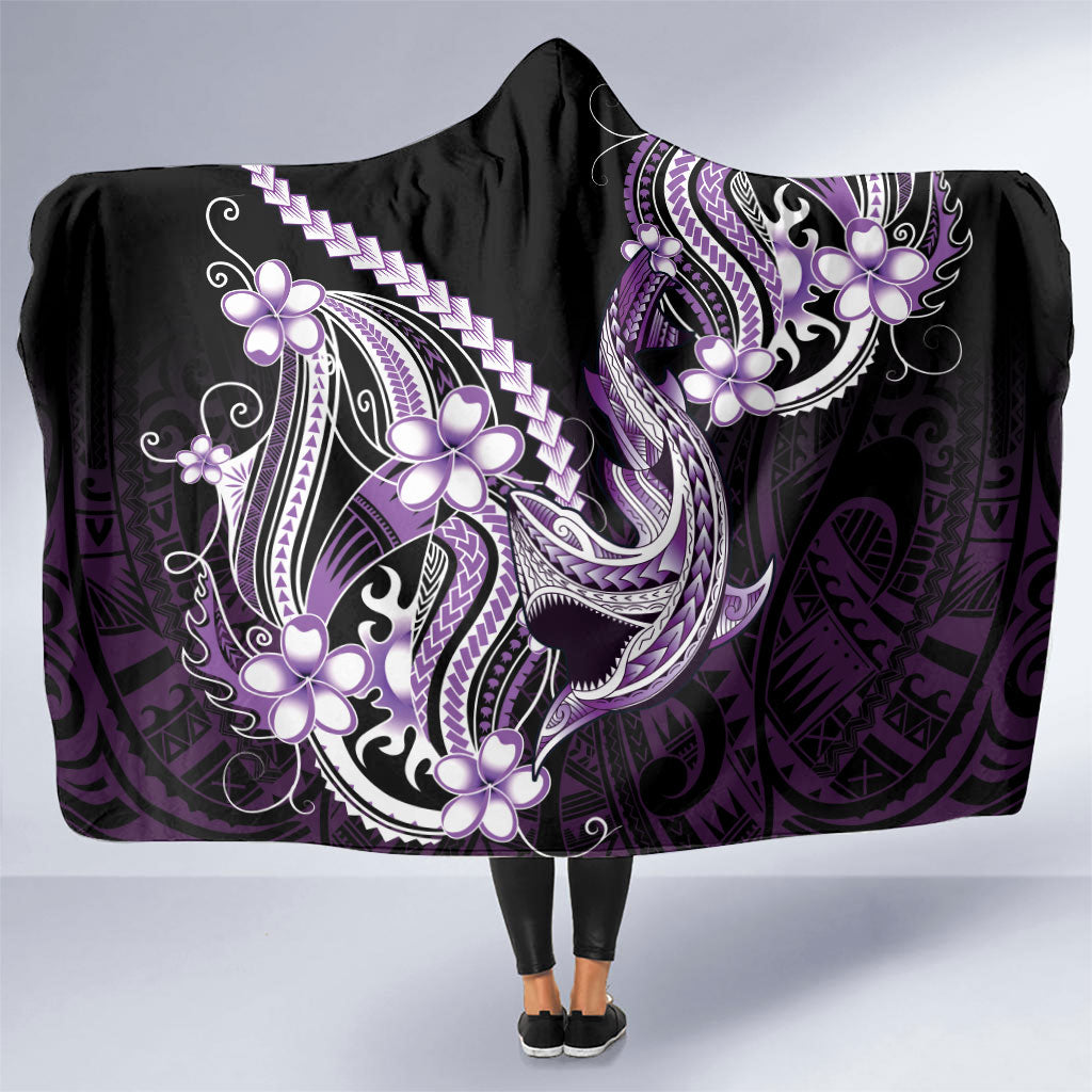 Purple Black Aloha Hawaii Hooded Blanket Polynesian Shark Tattoo Plumeria LT14 One Size Purple - Polynesian Pride