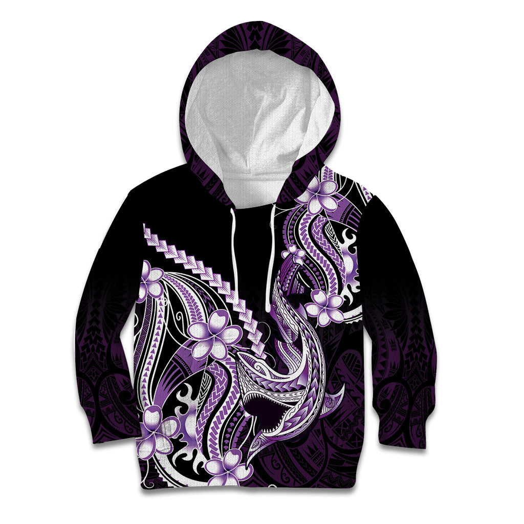 Purple Black Aloha Hawaii Kid Hoodie Polynesian Shark Tattoo Plumeria LT14 Hoodie Purple - Polynesian Pride