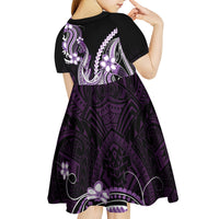 Purple Black Aloha Hawaii Kid Short Sleeve Dress Polynesian Shark Tattoo Plumeria