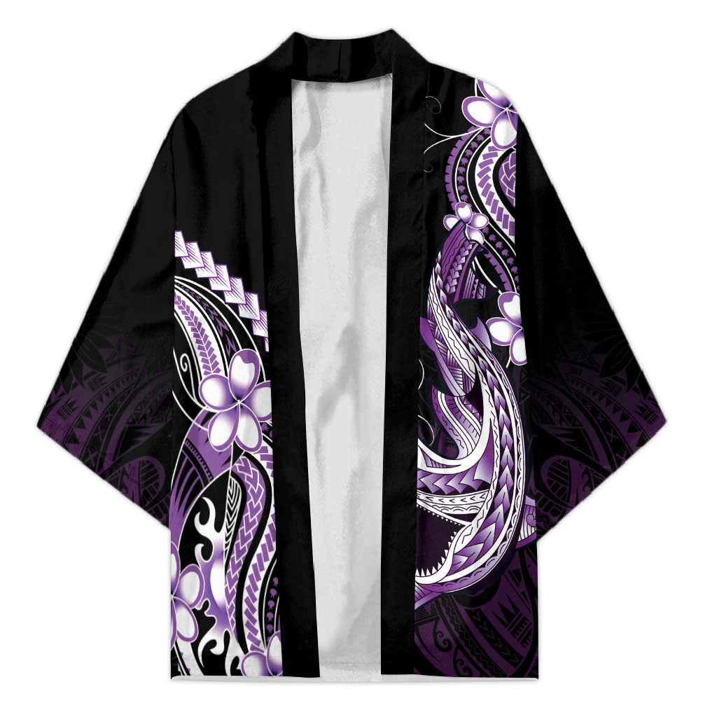 Purple Black Aloha Hawaii Kimono Polynesian Shark Tattoo Plumeria