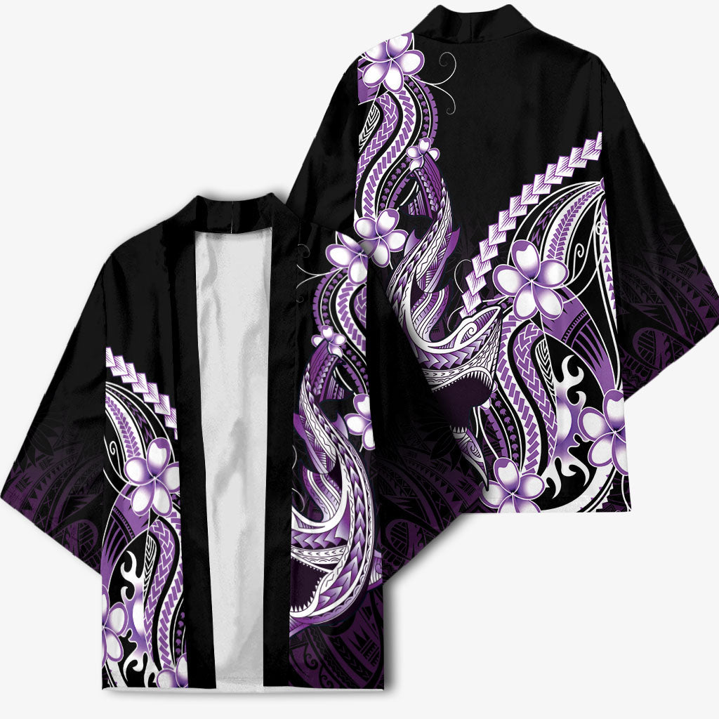 Purple Black Aloha Hawaii Kimono Polynesian Shark Tattoo Plumeria