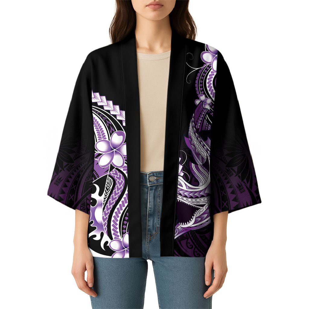 Purple Black Aloha Hawaii Kimono Polynesian Shark Tattoo Plumeria