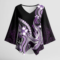 Purple Black Aloha Hawaii Kimono Sleeve Blouse Polynesian Shark Tattoo Plumeria