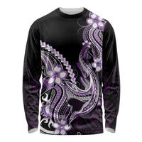 Purple Black Aloha Hawaii Long Sleeve Shirt Polynesian Shark Tattoo Plumeria