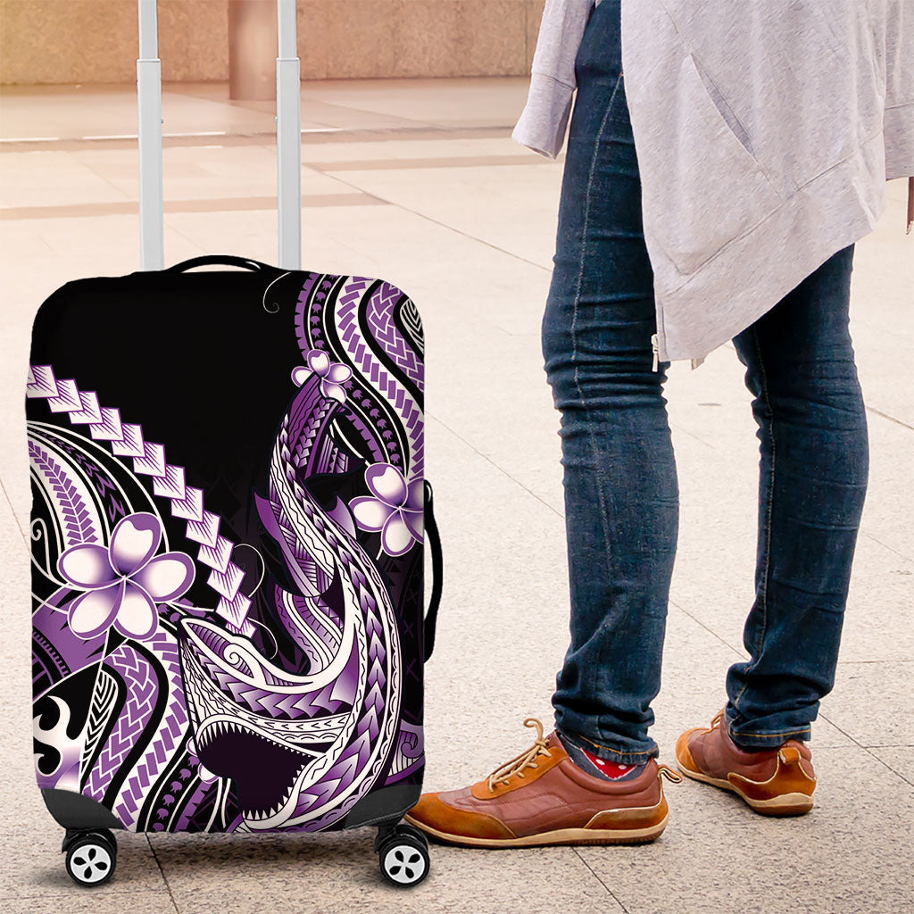 Purple Black Aloha Hawaii Luggage Cover Polynesian Shark Tattoo Plumeria