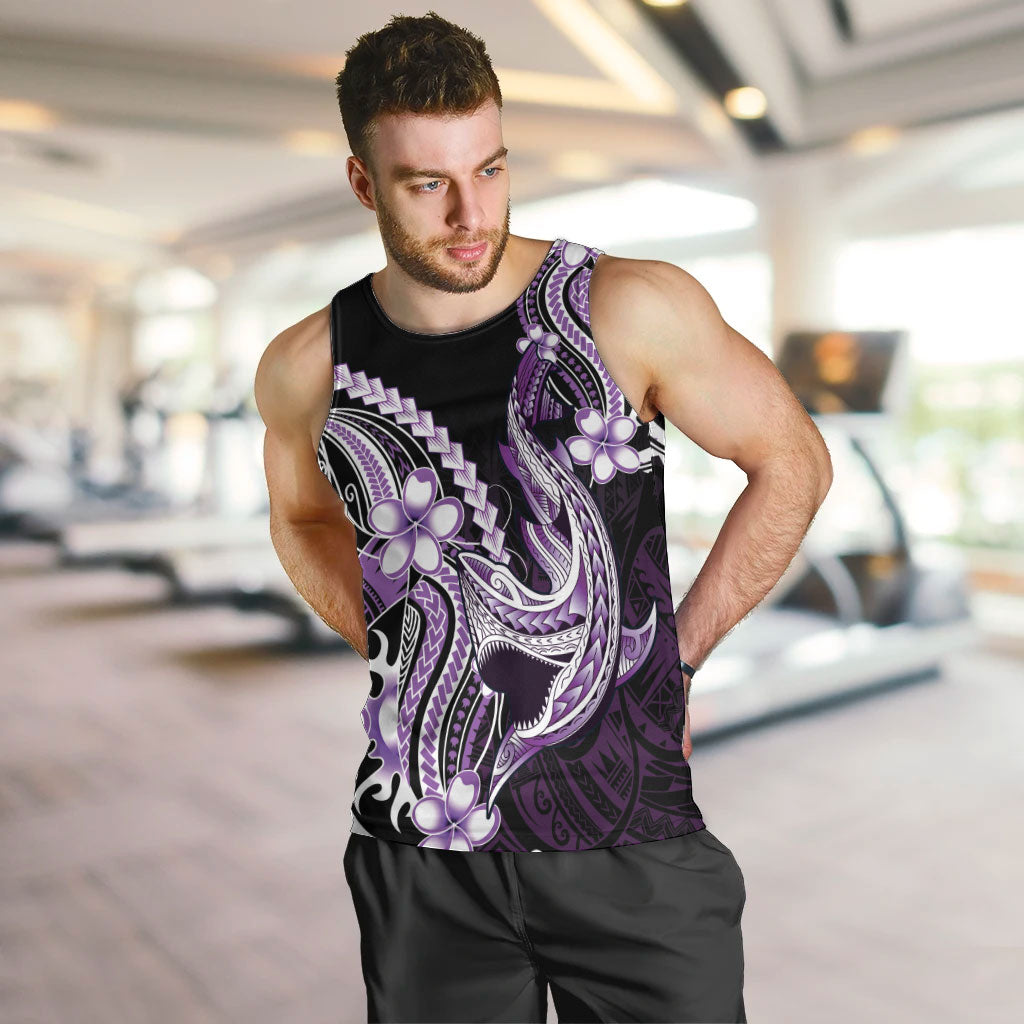 Purple Black Aloha Hawaii Men Tank Top Polynesian Shark Tattoo Plumeria