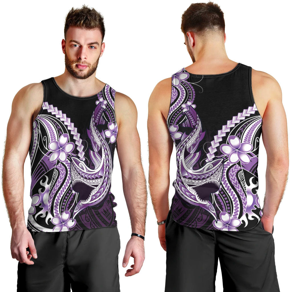 Purple Black Aloha Hawaii Men Tank Top Polynesian Shark Tattoo Plumeria
