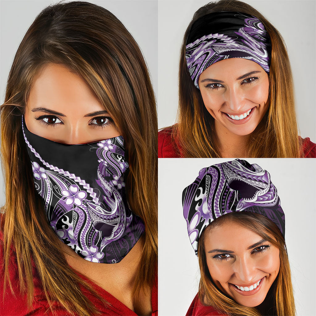 Purple Black Aloha Hawaii Neck Gaiter Polynesian Shark Tattoo Plumeria