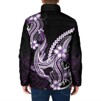 Purple Black Aloha Hawaii Padded Jacket Polynesian Shark Tattoo Plumeria