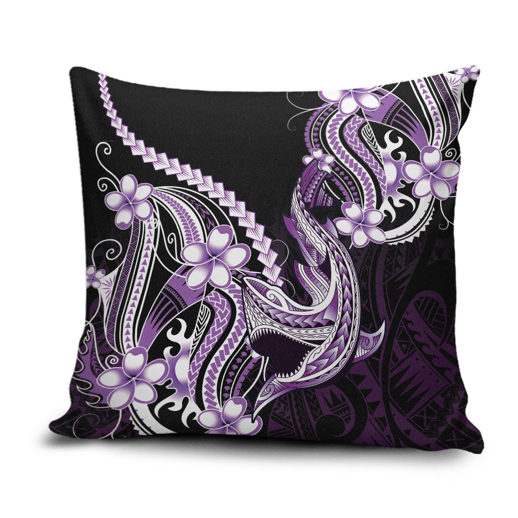 Purple Black Aloha Hawaii Pillow Cover Polynesian Shark Tattoo Plumeria