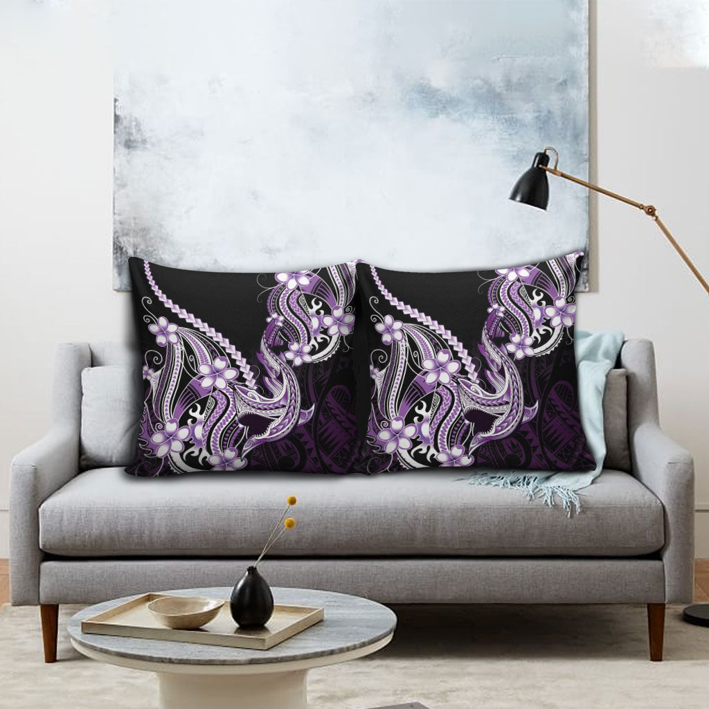 Purple Black Aloha Hawaii Pillow Cover Polynesian Shark Tattoo Plumeria