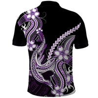 Purple Black Aloha Hawaii Polo Shirt Polynesian Shark Tattoo Plumeria
