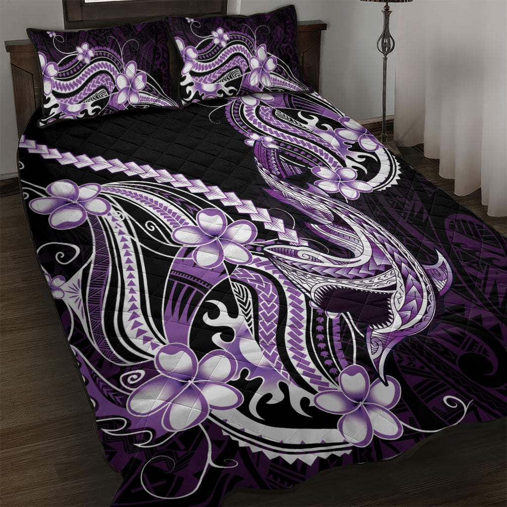 Purple Black Aloha Hawaii Quilt Bed Set Polynesian Shark Tattoo Plumeria LT14 Purple - Polynesian Pride