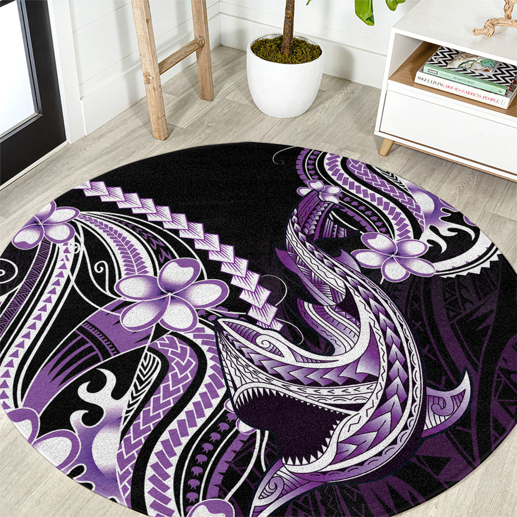 Purple Black Aloha Hawaii Round Carpet Polynesian Shark Tattoo Plumeria LT14 Purple - Polynesian Pride