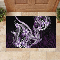 Purple Black Aloha Hawaii Rubber Doormat Polynesian Shark Tattoo Plumeria