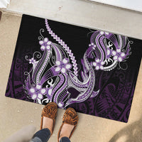Purple Black Aloha Hawaii Rubber Doormat Polynesian Shark Tattoo Plumeria