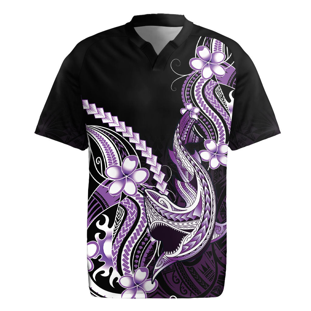 Purple Black Aloha Hawaii Rugby Jersey Polynesian Shark Tattoo Plumeria LT14 Purple - Polynesian Pride