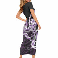 Purple Black Aloha Hawaii Short Sleeve Bodycon Dress Polynesian Shark Tattoo Plumeria LT14 - Polynesian Pride