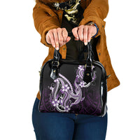 Purple Black Aloha Hawaii Shoulder Handbag Polynesian Shark Tattoo Plumeria