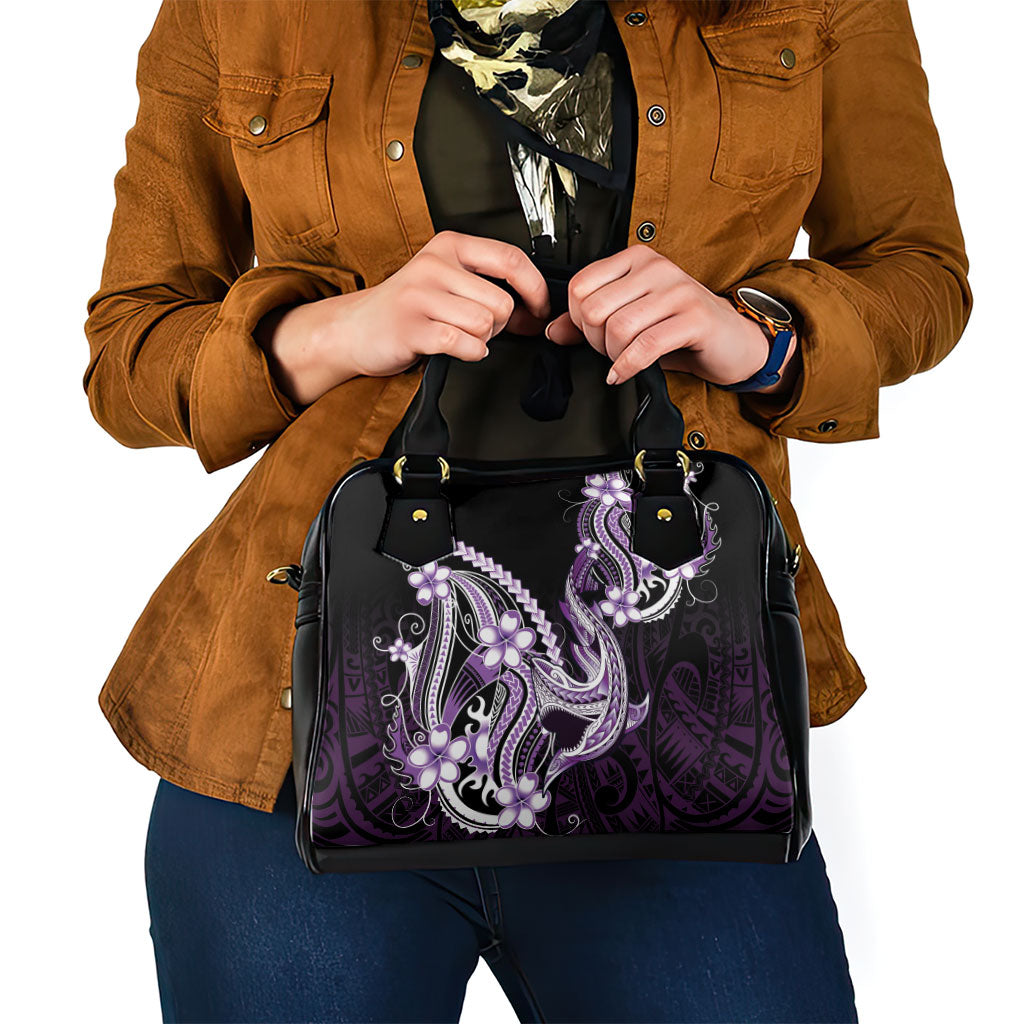 Purple Black Aloha Hawaii Shoulder Handbag Polynesian Shark Tattoo Plumeria