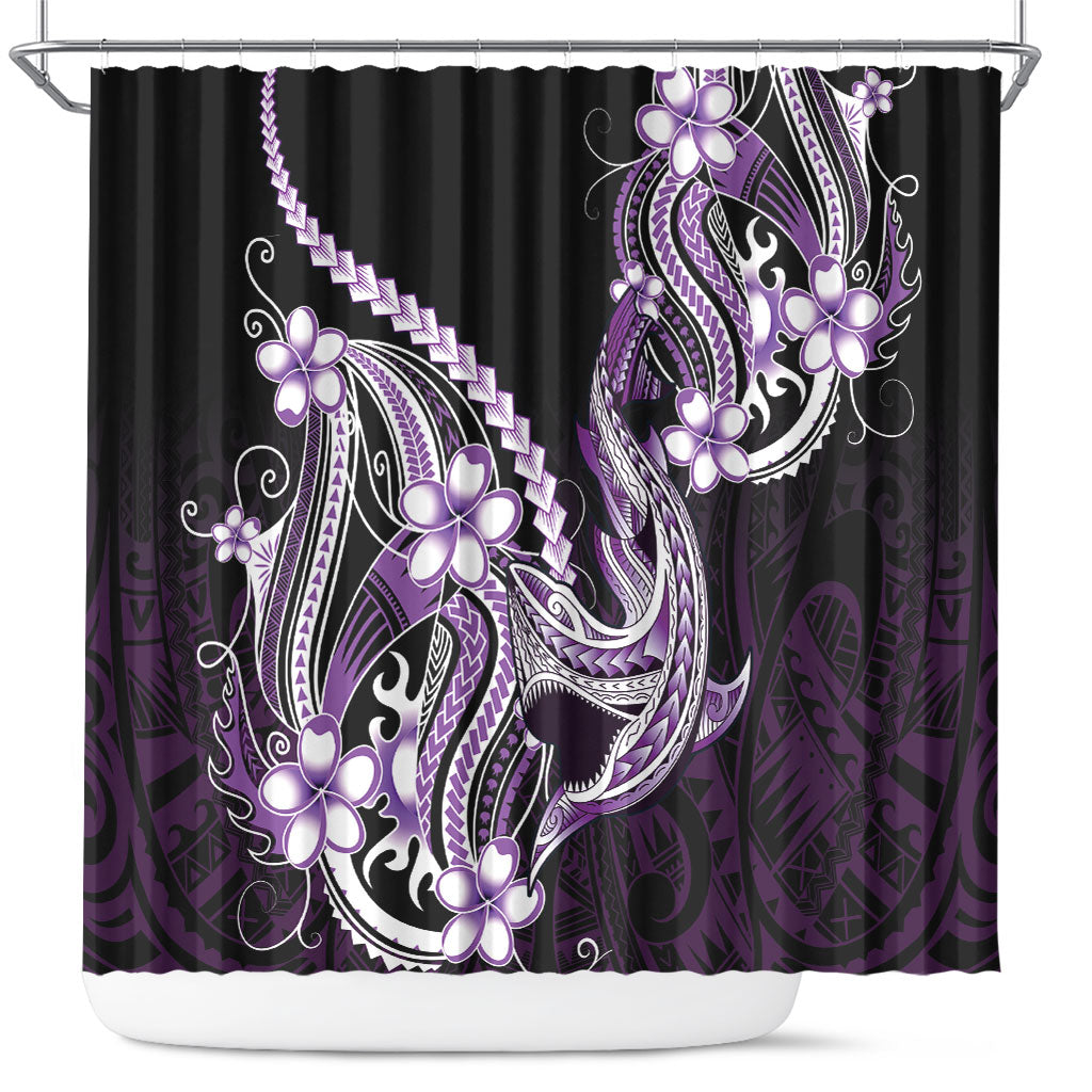 Purple Black Aloha Hawaii Shower Curtain Polynesian Shark Tattoo Plumeria