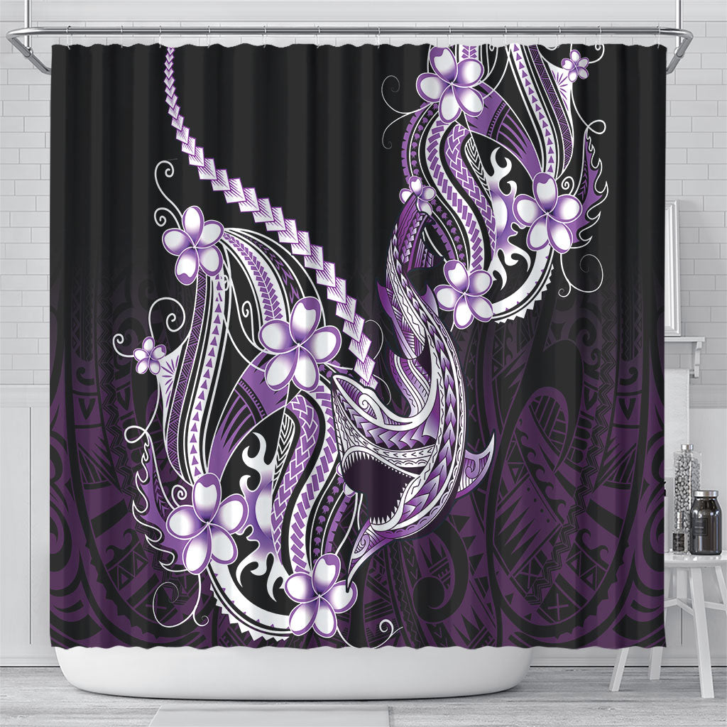 Purple Black Aloha Hawaii Shower Curtain Polynesian Shark Tattoo Plumeria