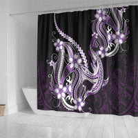 Purple Black Aloha Hawaii Shower Curtain Polynesian Shark Tattoo Plumeria