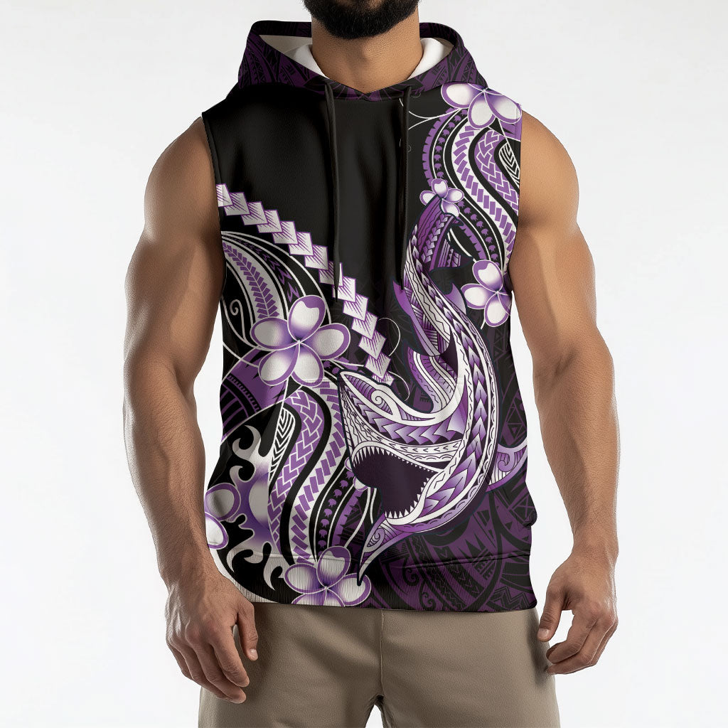 Purple Black Aloha Hawaii Sleeveless Hoodie Polynesian Shark Tattoo Plumeria