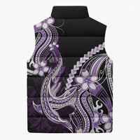 Purple Black Aloha Hawaii Sleeveless Puffer Jacket Polynesian Shark Tattoo Plumeria