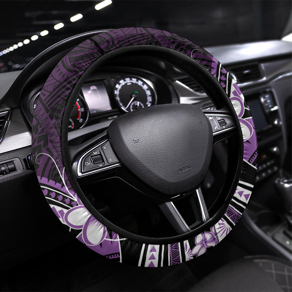 Purple Black Aloha Hawaii Steering Wheel Cover Polynesian Shark Tattoo Plumeria