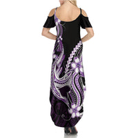 Purple Black Aloha Hawaii Summer Maxi Dress Polynesian Shark Tattoo Plumeria