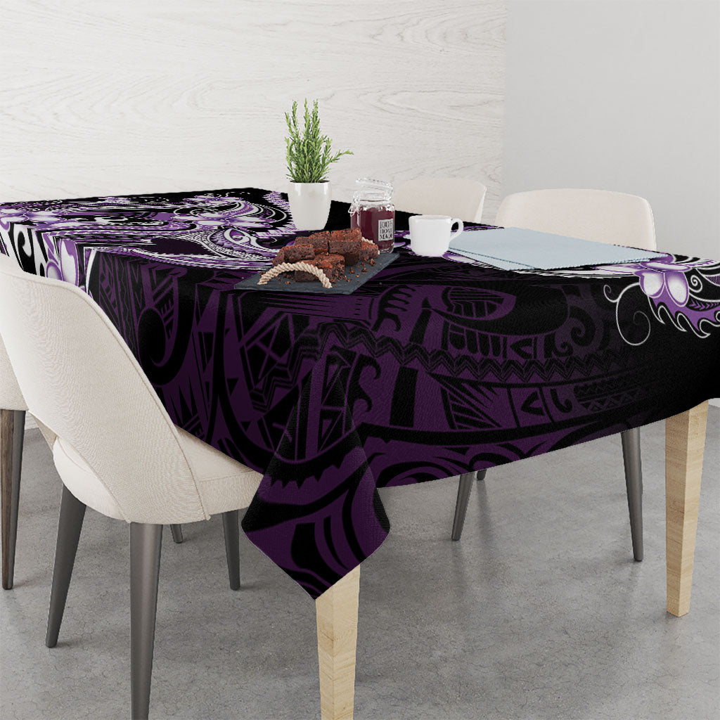 Purple Black Aloha Hawaii Tablecloth Polynesian Shark Tattoo Plumeria