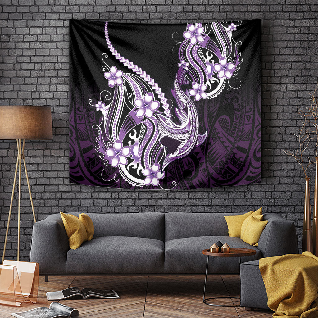 Purple Black Aloha Hawaii Tapestry Polynesian Shark Tattoo Plumeria LT14 Purple - Polynesian Pride