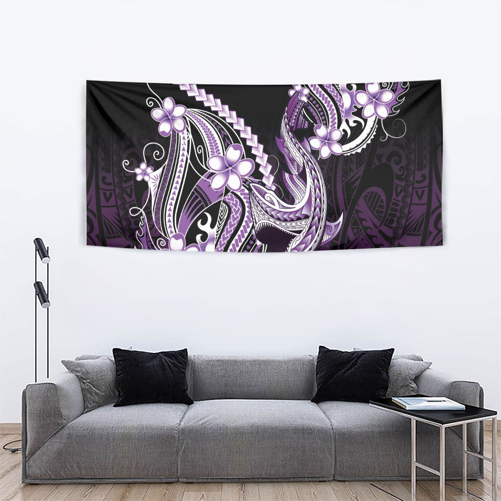 Purple Black Aloha Hawaii Tapestry Polynesian Shark Tattoo Plumeria