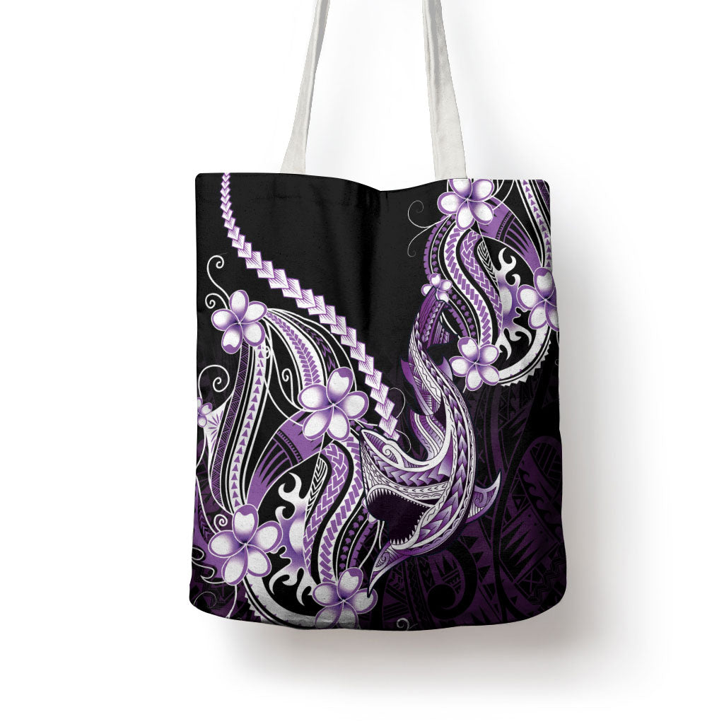 Purple Black Aloha Hawaii Tote Bag Polynesian Shark Tattoo Plumeria