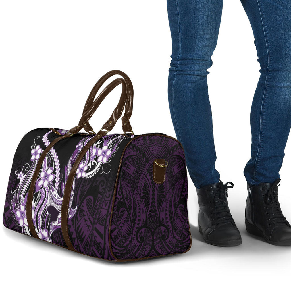 Purple Black Aloha Hawaii Travel Bag Polynesian Shark Tattoo Plumeria
