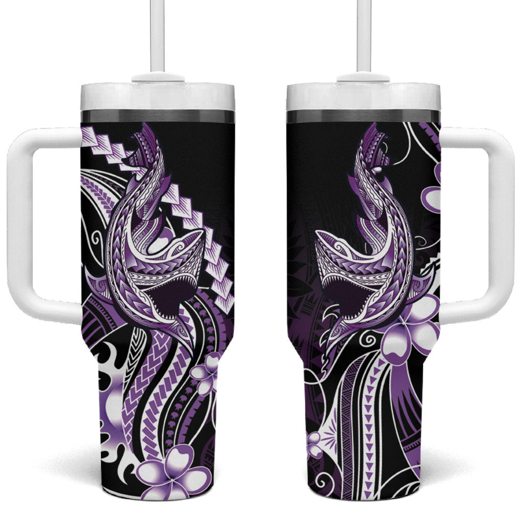 Purple Black Aloha Hawaii Tumbler With Handle Polynesian Shark Tattoo Plumeria